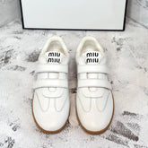 RETRO SNEAKERS WITH RIPTAPE STRAPS IN WHITE SMOOTH LAMBSKIN