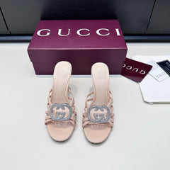 GUCCI 26S HEELED SANDALS 85 MM IN NUDE PINK CALFSKIN WITH CRYSTAL