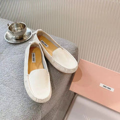 SLIP-ON HAND-SEWN SHOES WHITE CREAM COWHIDE