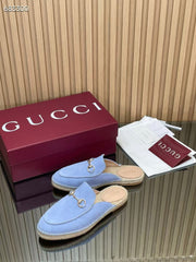 GUCCI 26S LOAFER MULES IN LIGHT BLUE SUEDE