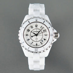 J12 Date Quartz White Ceramic Black Numerals White Dial