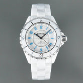 J12 Date Automatic White Ceramic Blue Numerals White Dial