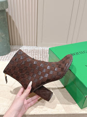 BOTTEGA VENETA 26S INTRECCIATO BOOTS 85 MM IN DARK BROWN SUEDE AND LAMBSKIN