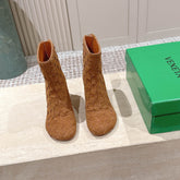 BOTTEGA VENETA 26S INTRECCIATO BOOTS 85 MM IN BROWN SUEDE