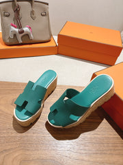 HM 25S HIGH WEDGE SANDALS IN PASTEL SEA GREEN LAMBSKIN STYLE 30