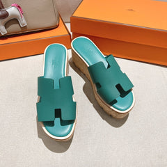 HM 25S HIGH WEDGE SANDALS IN PASTEL SEA GREEN LAMBSKIN STYLE 30