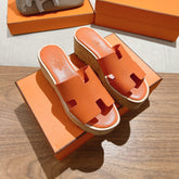HM 25S HIGH WEDGE SANDALS IN ORANGE LAMBSKIN STYLE 4