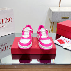VALENTINO 25S GARAVANI FREEDOTS SNEAKERS IN WHITE MIX PINK LAMBSKIN