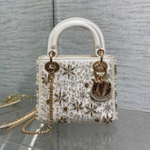 MINI 17 LADY BAG IN WHITE SATIN EMBROIDERED WITH BEADS