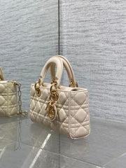 DIOR 25S SMALL LADY D-JOY 22 IN BEIGE LAMBSKIN GOLD HARDWARE