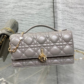 DIOR 25S DIOR TALK PHONE POUCH 21 IN DIRTY LILAC CANNAGE LAMBSKIN GOLD HARDWARE