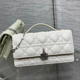 DIOR 25S DIOR TALK PHONE POUCH 21 IN WHITE CANNAGE LAMBSKIN SILVER HARDWARE