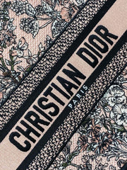 DIOR 25S LUCKY SMALL DIOR BOOK TOTE 26 IN PINK MULTICOLOR DIOR FLOWERS CALENDAR ALLOVER EMBROIDERY