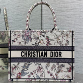 DIOR 25S MEDIUM BOOK TOTE 36 IN BEIGE CANVAS MILLEFIORI EMBROIDERY