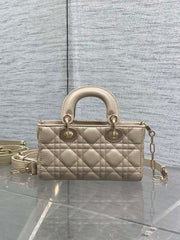 DIOR 25S MICRO LADY D-JOY 19 IN POWDER BEIGE CALFSKIN GOLD HARDWARE