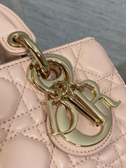 DIOR 25S MICRO LADY D-JOY 19 IN BABY PINK CALFSKIN GOLD HARDWARE