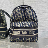 DIOR 25S TRAVEL BACKPACK 31 IN BLUE CANVAS OBLIQUE JACQUARD