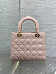 DIOR 25S MEDIUM LADY BAG 24 IN PINK CALFSKIN GOLD HARDWARE