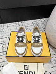FENDI MATCH LOW-TOPS IN DARK TAN MIX WHITE CALFSKIN