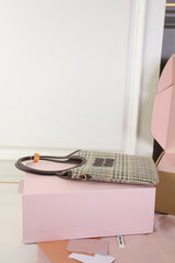 IVY MINI TOTE BAG 20 IN COLORFUL TARTAN AND BROWN LEATHER TRIM