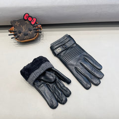 TOUCHSCREEN GLOVES IN BLACK LAMBSKIN MIX WOOL 327782