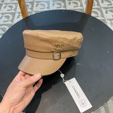 NEWSBOY CAP IN PEANUT BROWN CALFSKIN 421106
