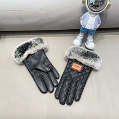 GLOVES IN BLACK DEERSKIN WITH RABBIT FUR LINING 427385