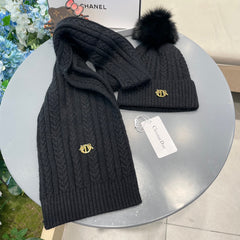 SET CLASSIC SCARF AND HAT IN BLACK CASHMERE AND RABBIT WOOL 433232