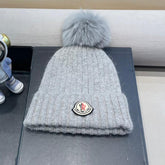 BEANIE HAT IN ASH GRAY WOOL WITH POM POM 438107