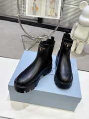 PRADA 25S RETRO PLATFORM MARTIN ANKLE BOOTS IN BLACK CALFSKIN