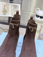 PRADA 25S RETRO PLATFORM MARTIN BOOTS IN DARK BROWN SUEDE