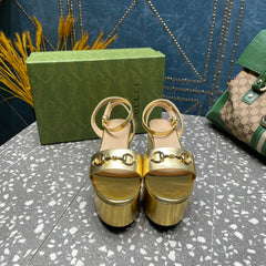 GG HORSEBIT PLATFORM SANDAL METALLIC GOLD CALFSKIN