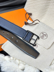 HM HADRIEN 38MM REVERSIBLE BELT NAVY BLUE AND BLACK LEATHER BLACK BUCKLE