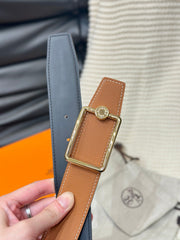 HM OSCAR BELT GOLD BUCKLE & REVERSIBLE GINGER ORANGE LEATHER STRAP 38MM