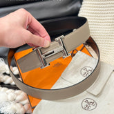 HM 5382 BELT SILVER BUCKLE & REVERSIBLE CAMEL BROWN LEATHER STRAP 38MM