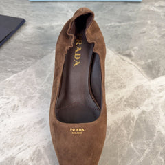 PRADA 25S HIGH HEELS 75 MM IN DARK BROWN SUEDE