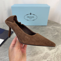 PRADA 25S HIGH HEELS 75 MM IN DARK BROWN SUEDE