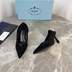PRADA 25S HIGH HEELS 75 MM IN BLACK SUEDE