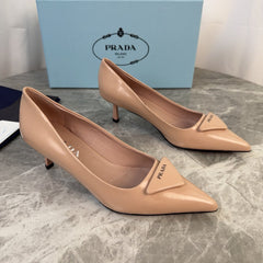 PRADA 25S POINTED-TOE HIGH HEELS 55 MM IN WARM BEIGE LAMBSKIN