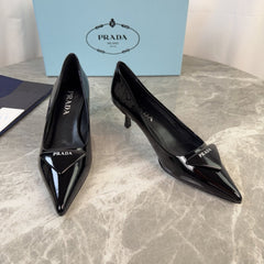 PRADA 25S POINTED-TOE HIGH HEELS 55 MM IN BLACK GLOSSY LAMBSKIN