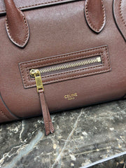 CELINE 25S NEW LUGGAGE 38MM IN CHOCOLATE BROWN SHINY LAMBSKIN GOLD HARDWARE