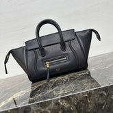 CELINE 25S NEW LUGGAGE 38MM IN BLACK SHINY LAMBSKIN GOLD HARDWARE