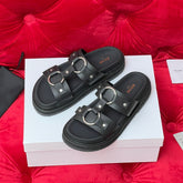 Sandal Flat White Black Canvas