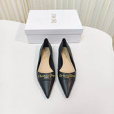 DIOR POINTED BALLET FLATS 25S IN BLACK CALFSKIN WITH GOLD HARDWARE