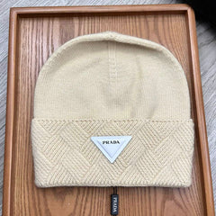 BEANIE HAT IN BISQUE BEIGE WOOL AND RABBIT FUR 342035