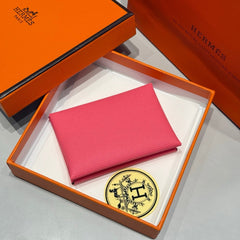 CALVI DUO COMPACT CARD HOLDER IN ROSE POP EPSOM CALFSKIN