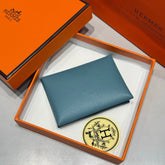 CALVI DUO COMPACT CARD HOLDER IN BLUE JEAN EPSOM CALFSKIN