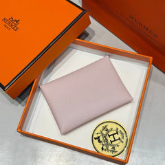 CALVI DUO COMPACT CARD HOLDER IN MAUVE PALE EPSOM CALFSKIN