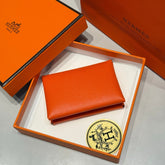 CALVI DUO COMPACT CARD HOLDER IN CLASSIC ORANGE EPSOM CALFSKIN
