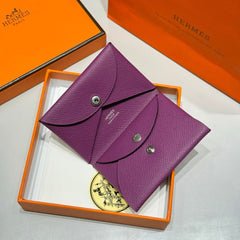CALVI DUO COMPACT CARD HOLDER IN VIOLET POP EPSOM CALFSKIN